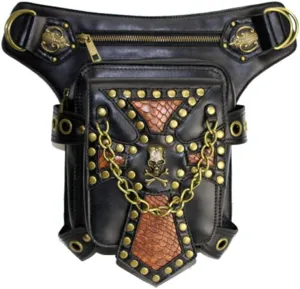 Cool Steampunk Waist Bags Goth Hip Holster Shoulder Back Bags PU Leather Men Bags For Traveling