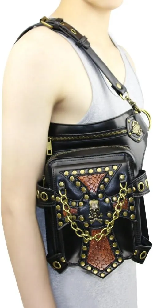Cool Steampunk Waist Bags Goth Hip Holster Shoulder Back Bags PU Leather Men Bags For Traveling