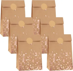 Cooraby 30 Pieces Kraft Paper Bronzing Rose Gold Bags with 48 Stickers Candy Gift Paper Bags for Wedding, Birthday, Tea Party, Gift, and Party Celebrations