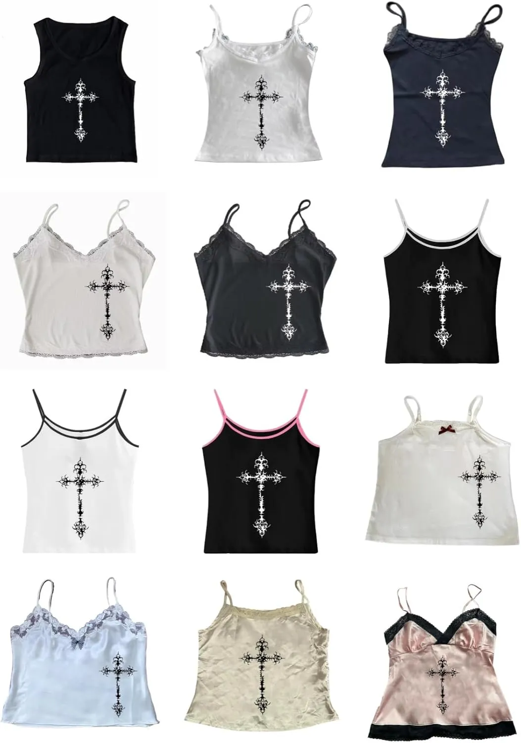 Coquette Lace Crop Tops 2000s Spaghetti Strap Tops Y2k Goth Grunge Emo Top Women Vintage Camisole