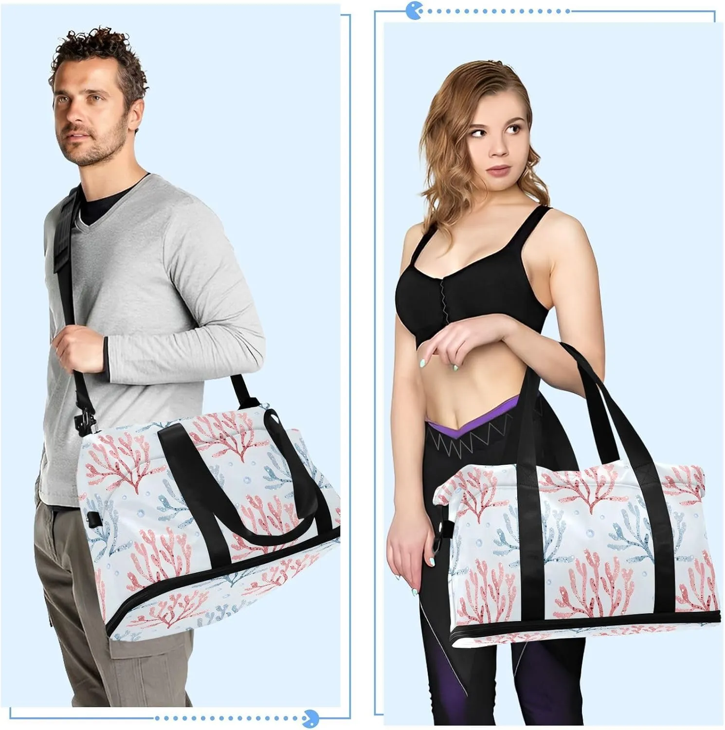 Corals Plants Sports Bag Expandable Weekender Travel Bag with Wet Pocket and Shoes Compartment