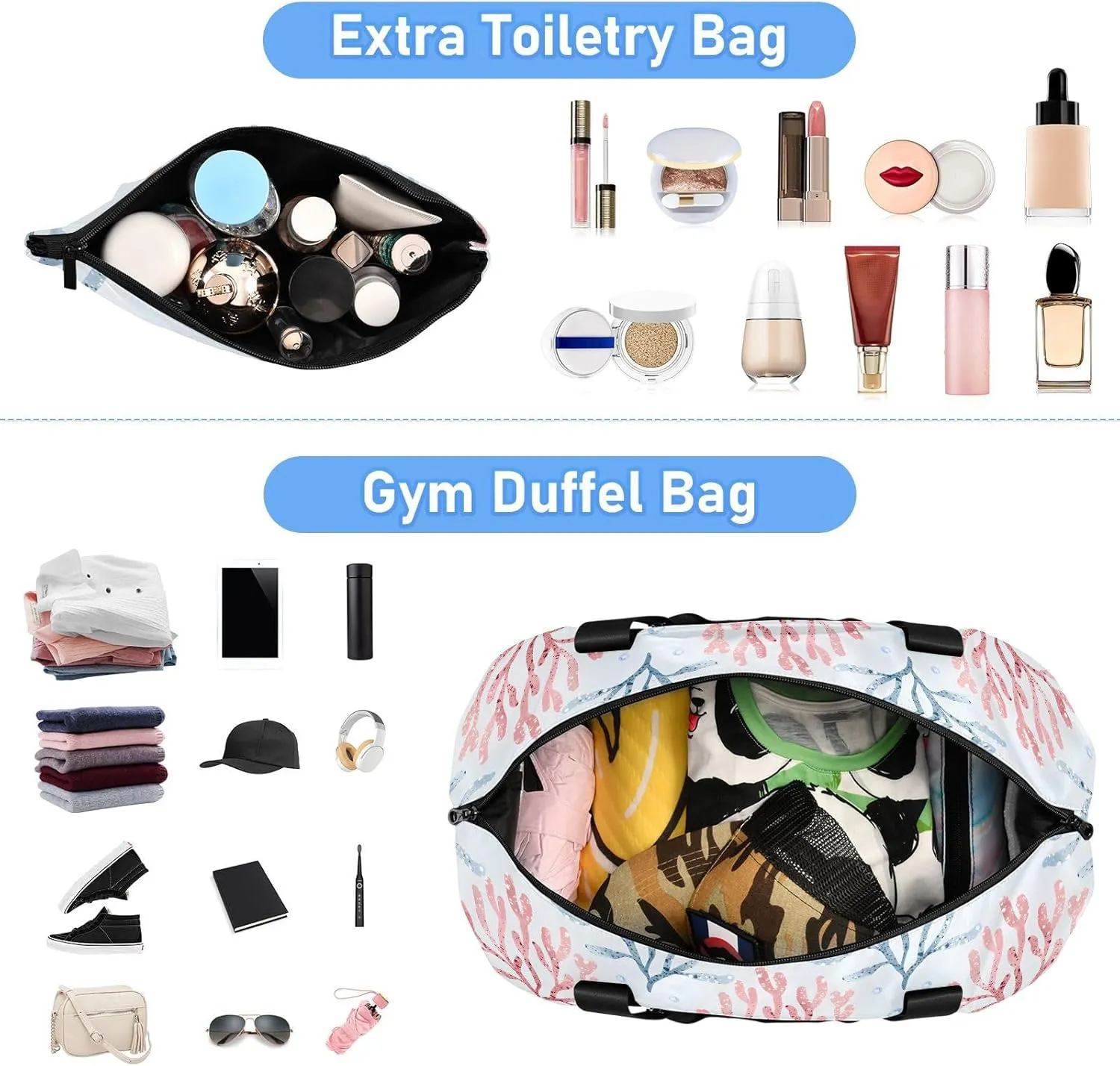 Corals Plants Sports Bag Expandable Weekender Travel Bag with Wet Pocket and Shoes Compartment