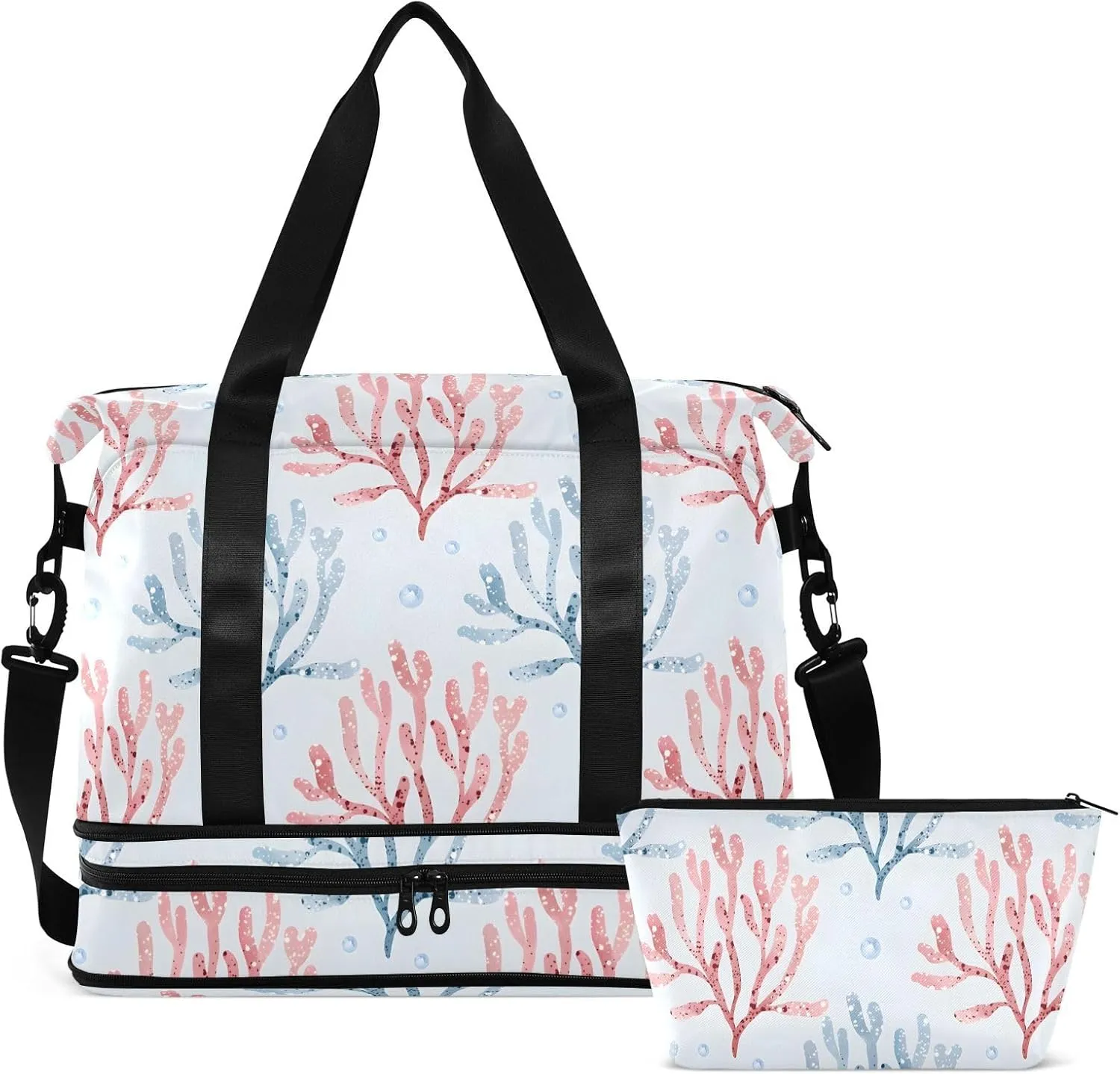 Corals Plants Sports Bag Expandable Weekender Travel Bag with Wet Pocket and Shoes Compartment