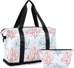 Corals Plants Sports Bag Expandable Weekender Travel Bag with Wet Pocket and Shoes Compartment
