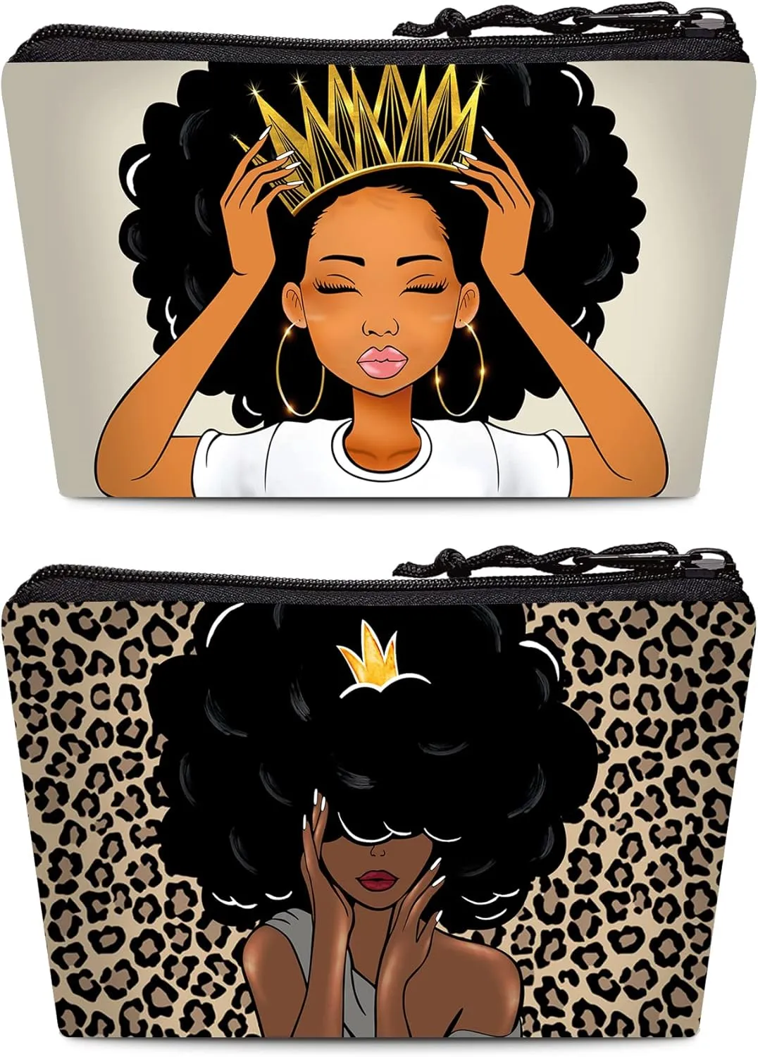 Cosmetic Bag 2 Pieces for Women Large Makeup Bag Organizer Melanin Afro Black Magic African Makeup Storage Bag for Purse Vanity Bag