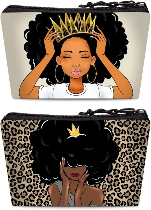 Cosmetic Bag 2 Pieces for Women Large Makeup Bag Organizer Melanin Afro Black Magic African Makeup Storage Bag for Purse Vanity Bag