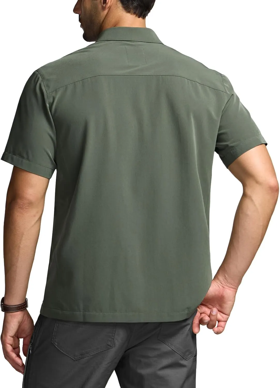 CQR Men's Short Sleeve Tactical Shirts, UPF 50  Ripstop Military Work Shirts, Breathable Button Down Outdoor Hiking Shirt