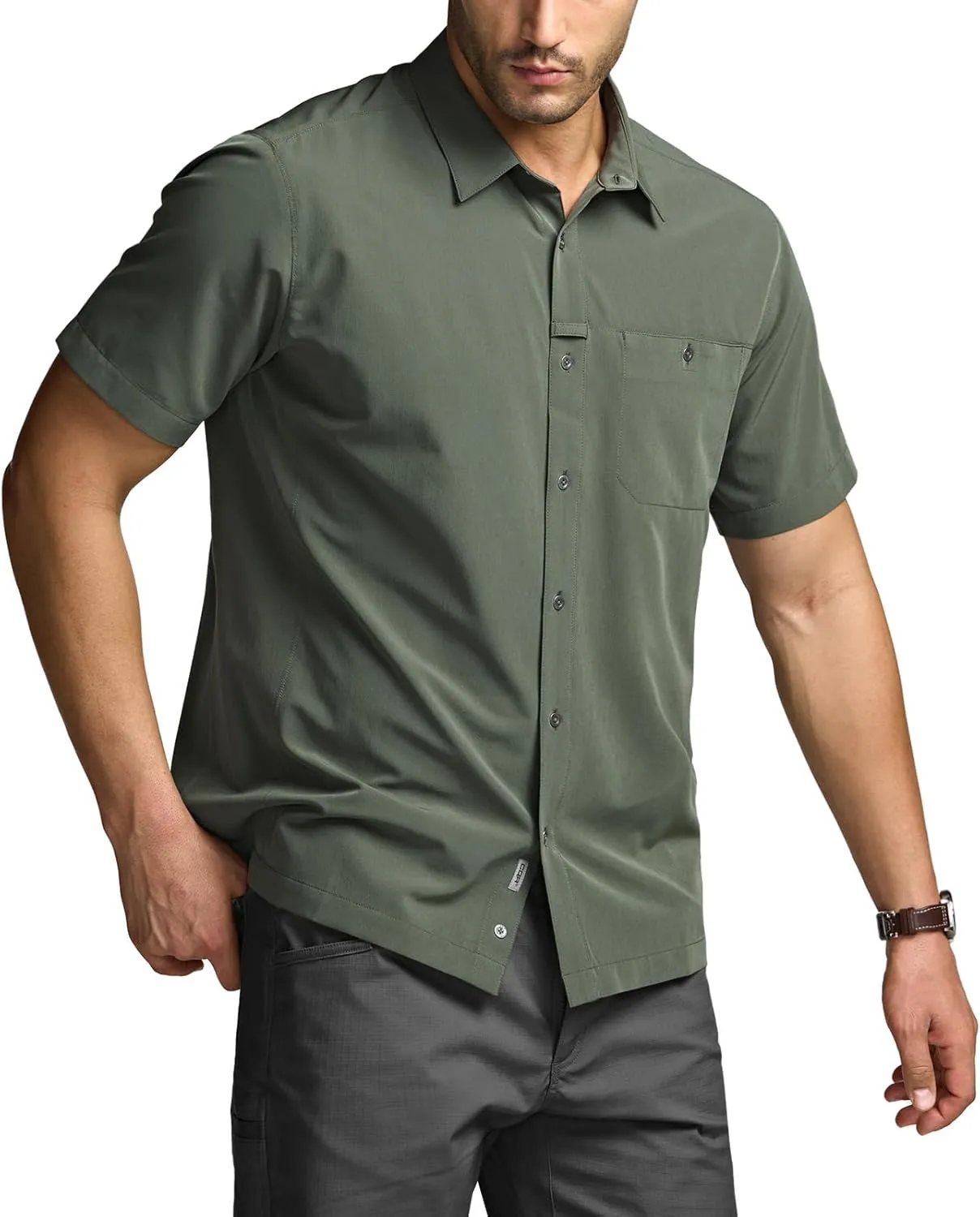 CQR Men's Short Sleeve Tactical Shirts, UPF 50  Ripstop Military Work Shirts, Breathable Button Down Outdoor Hiking Shirt