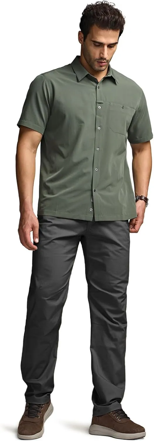 CQR Men's Short Sleeve Tactical Shirts, UPF 50  Ripstop Military Work Shirts, Breathable Button Down Outdoor Hiking Shirt