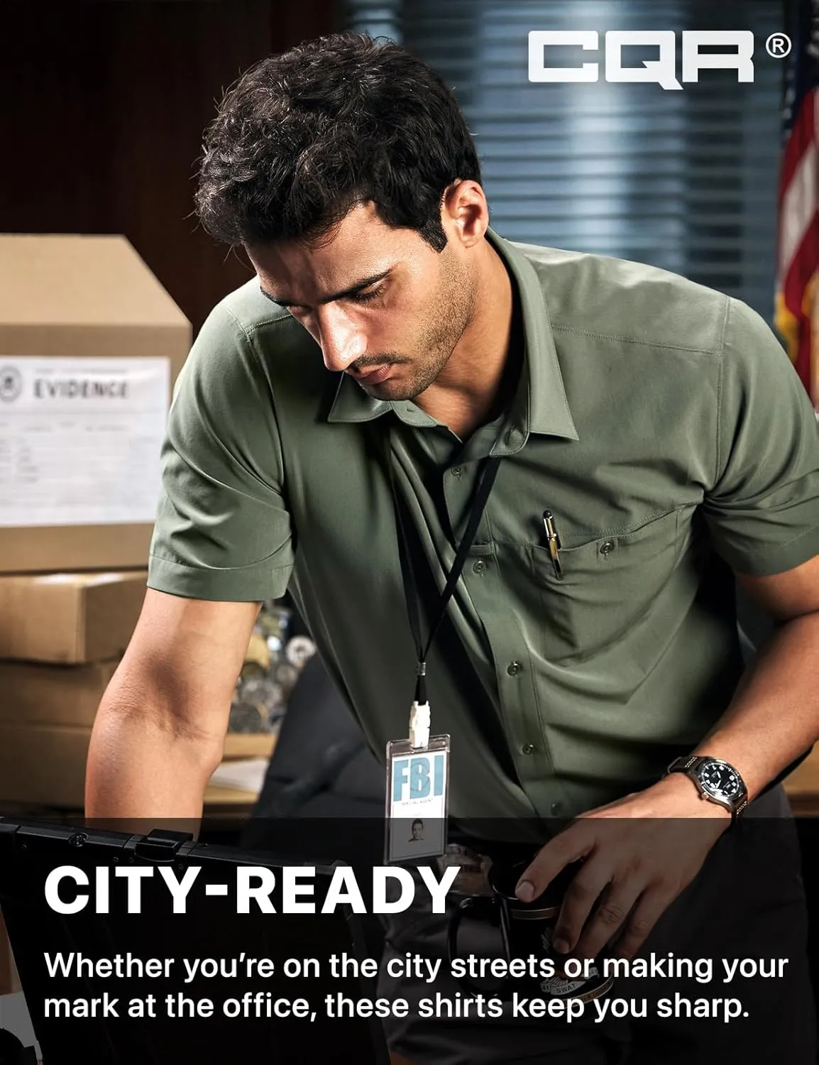 CQR Men's Short Sleeve Tactical Shirts, UPF 50  Ripstop Military Work Shirts, Breathable Button Down Outdoor Hiking Shirt