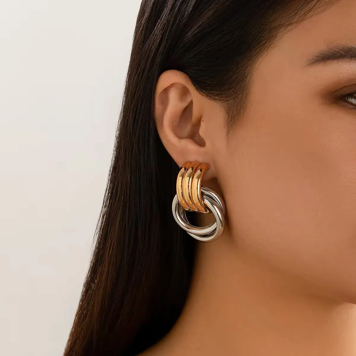 Creative Multilayer Round Circle Stud Earrings