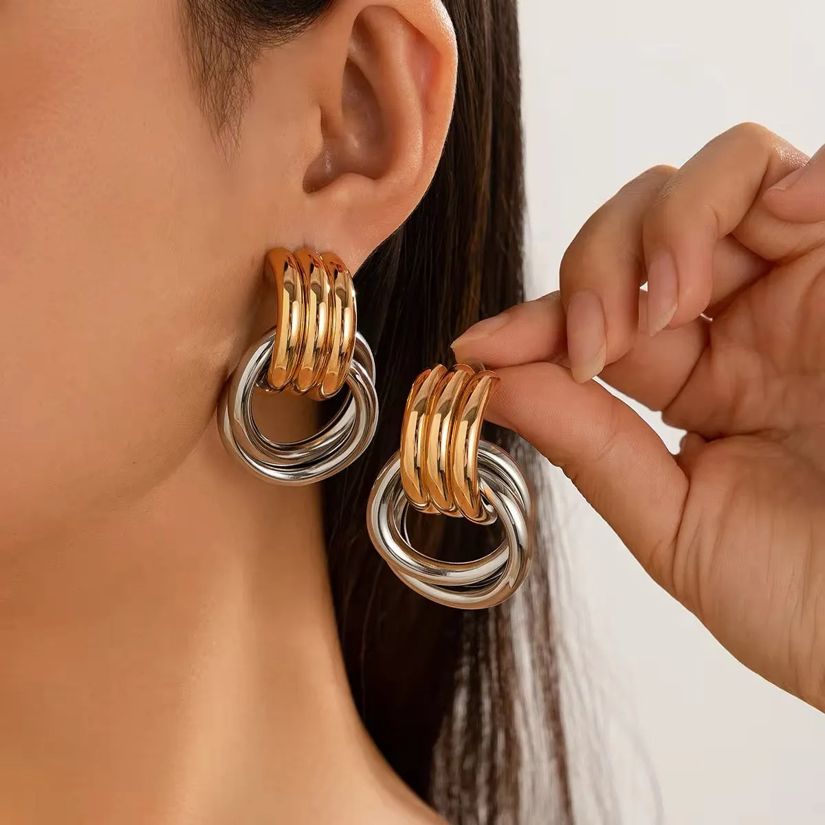Creative Multilayer Round Circle Stud Earrings