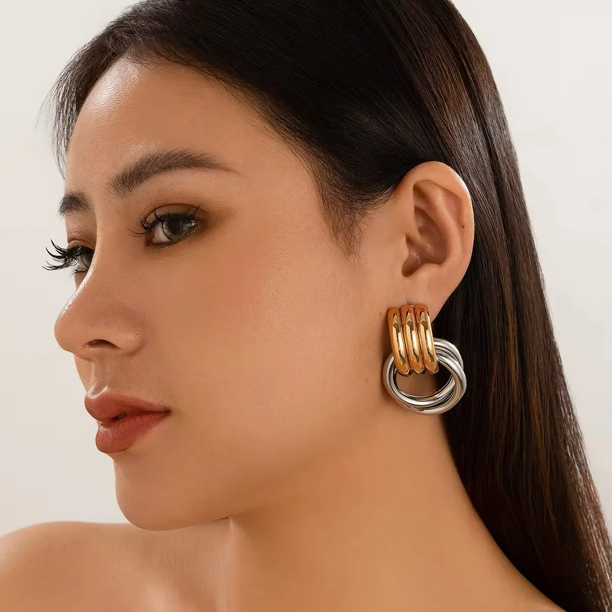 Creative Multilayer Round Circle Stud Earrings