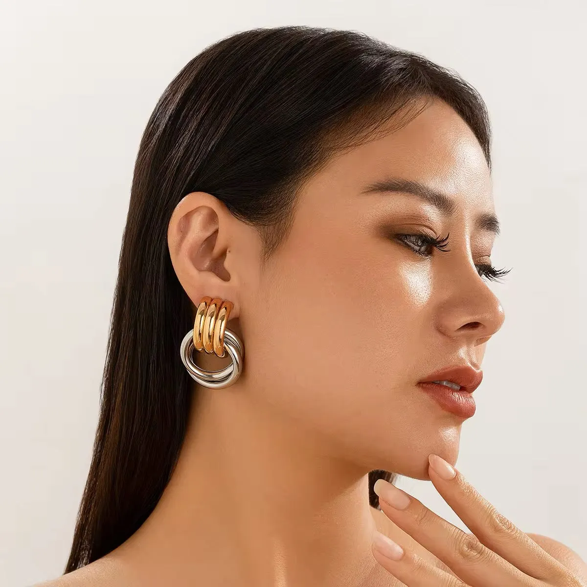 Creative Multilayer Round Circle Stud Earrings