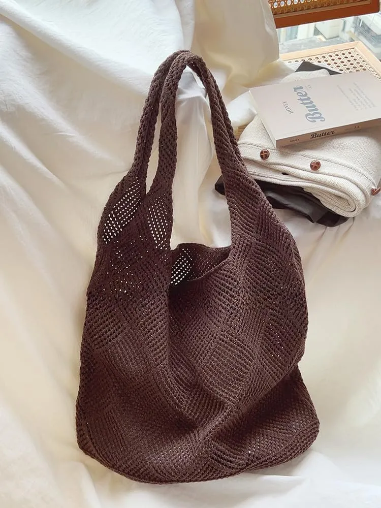 Crochet Hobo Bag Fairycore Tote Bag for Women Cute Aesthetic Tote Bag Preppy Accessories