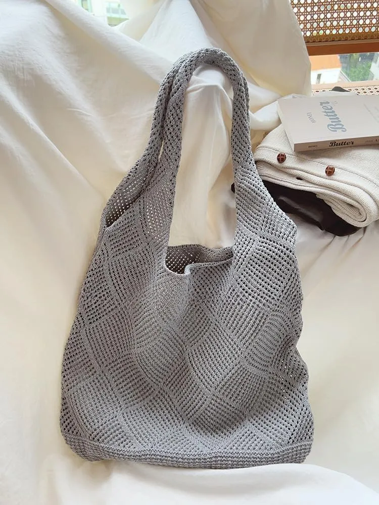 Crochet Hobo Bag Fairycore Tote Bag for Women Cute Aesthetic Tote Bag Preppy Accessories