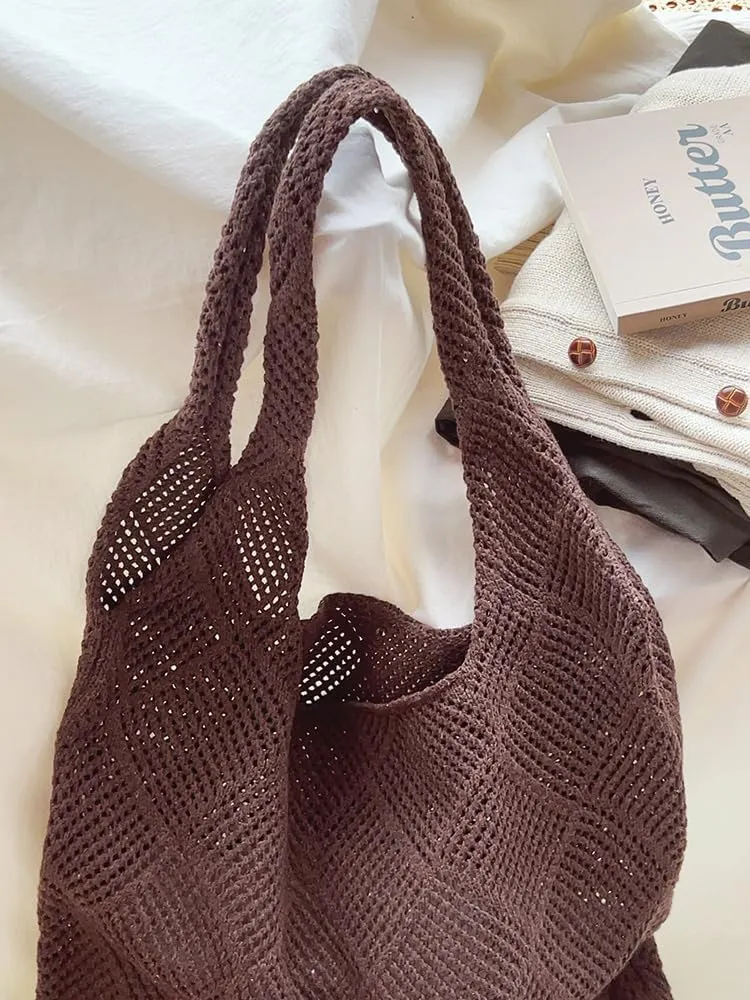 Crochet Hobo Bag Fairycore Tote Bag for Women Cute Aesthetic Tote Bag Preppy Accessories
