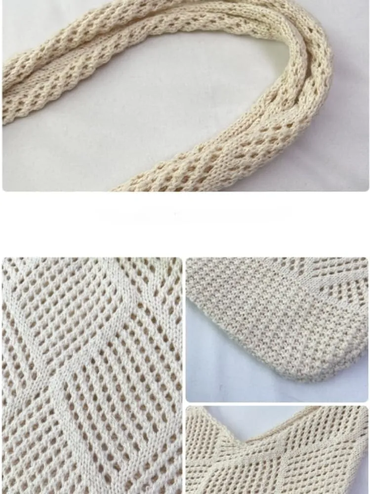 Crochet Hobo Bag Fairycore Tote Bag for Women Cute Aesthetic Tote Bag Preppy Accessories