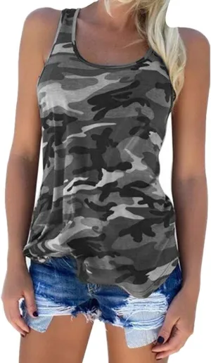 Cute Camo Tank Flowy Athletic Shirts Running Muscle Shirts Workout Gym Clothes Racerback Camo Tank Tops for Women
