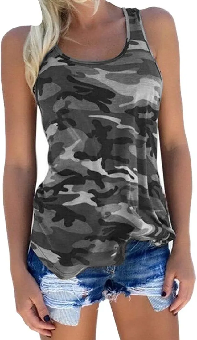 Cute Camo Tank Flowy Athletic Shirts Running Muscle Shirts Workout Gym Clothes Racerback Camo Tank Tops for Women