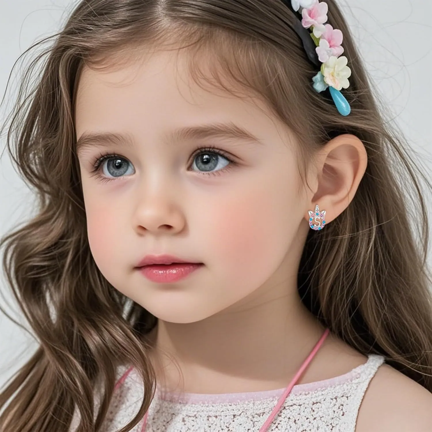 Cute Rose Gold Silver Initial Unicorn Hypoallergenic Stud Earrings Rhinestone Initial Letter Stud Earrings for Girls Unicorns Jewelry Gifts for Kids Toddler