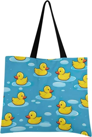 Cute Yellow Duck Tote Bag for Women Canvas Shoulder Handbags Reusable Grocery Bags Large Purse with Inner Pocket 214a7417