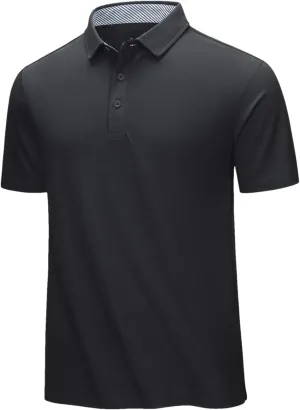 Dcvmvmn Mens Summer Cotton Blend Golf Polos Shirts Work T-Shirts Quick Dry Casual Short Sleeve Tops Tee Black
