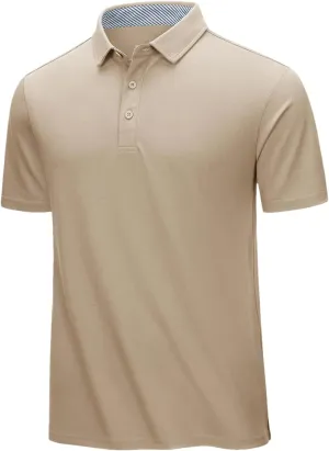 Dcvmvmn Mens Summer Cotton Blend Golf Polos Shirts Work T-Shirts Quick Dry Casual Short Sleeve Tops Tee Khaki