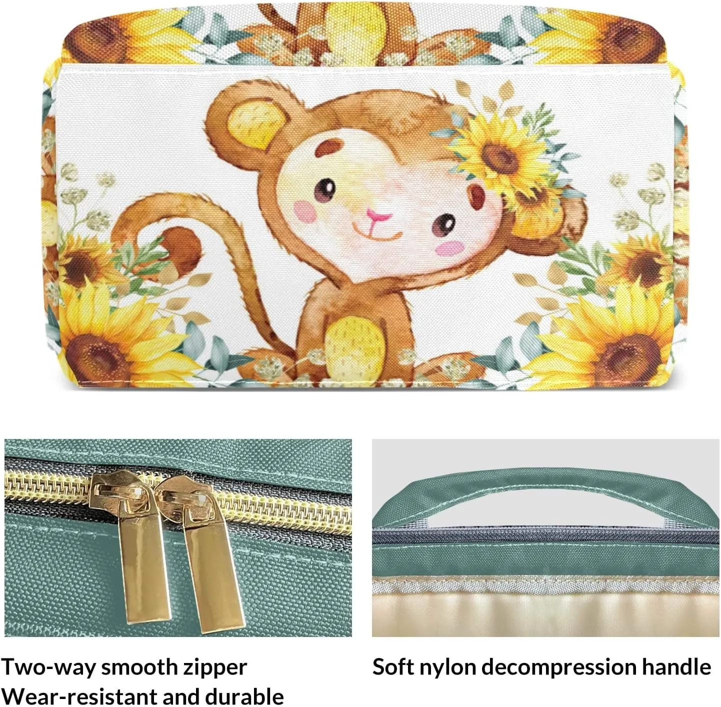 Diaper Bags Sunflower Monkey Animal Tote Bags Backpack with Name Mommy Nursing Bags Gifts for Women Men