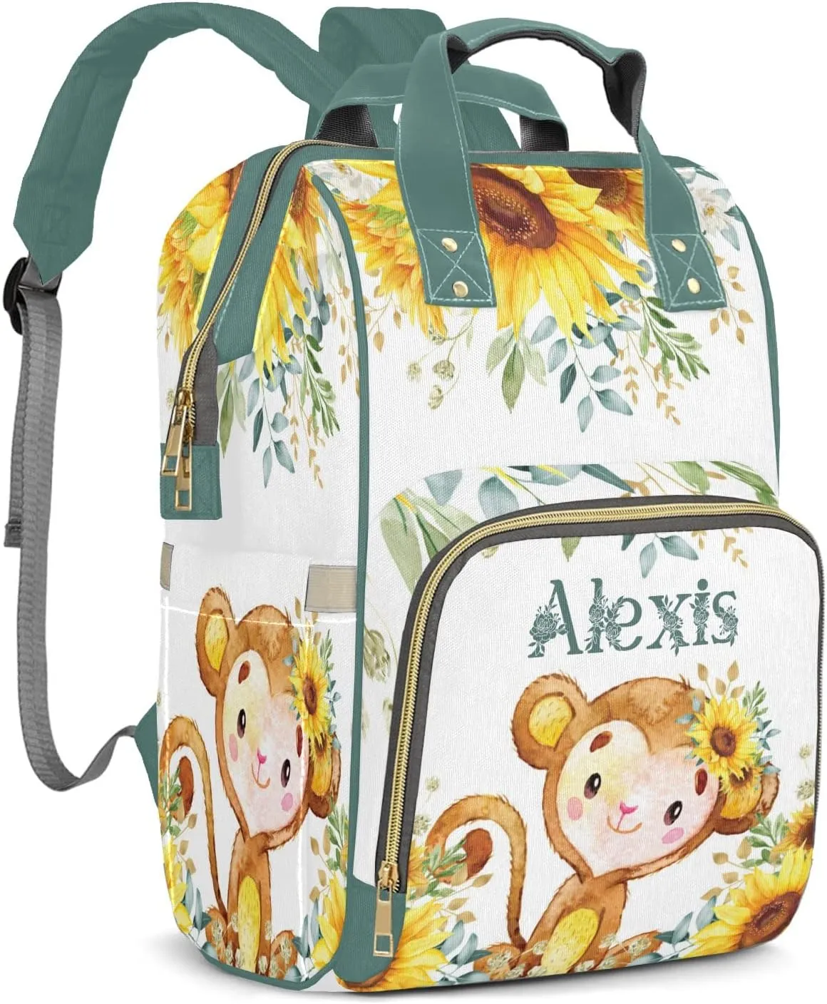 Diaper Bags Sunflower Monkey Animal Tote Bags Backpack with Name Mommy Nursing Bags Gifts for Women Men