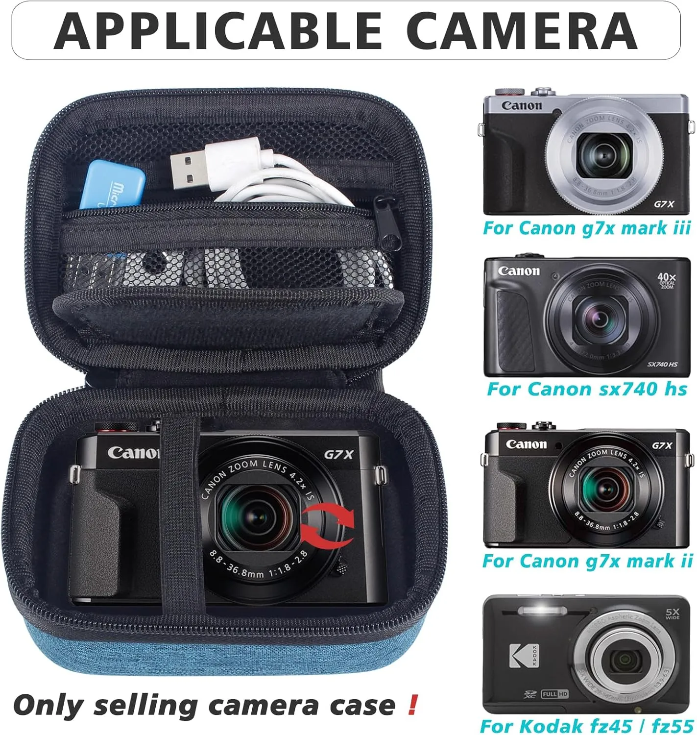 Digital Camera Case For Canon G7x Mark ii/G7x Mark iii, with strap, EVA hard material to prevent falling,Mesh bag can store data cables/batteriesSmall Camera Bag with Powershot sx740 hs