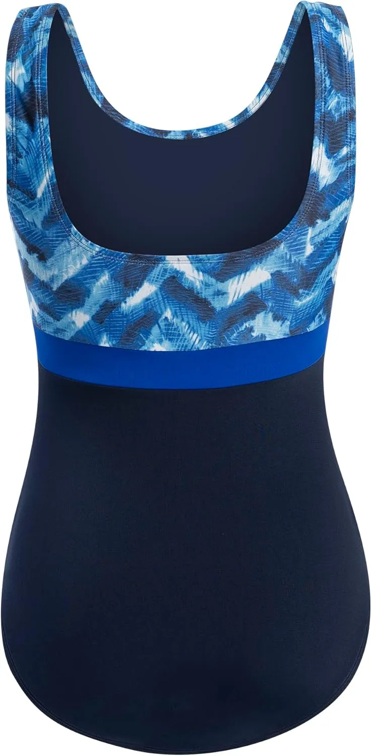 Dolfin Aquashape Women's One Piece Swimsuit - Print Moderate Cut Athletic Scoop Back Lap Suit