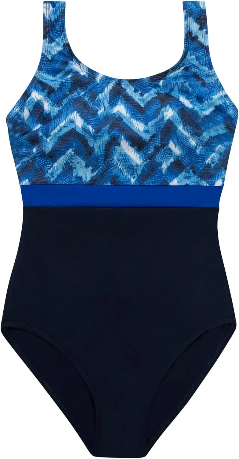 Dolfin Aquashape Women's One Piece Swimsuit - Print Moderate Cut Athletic Scoop Back Lap Suit