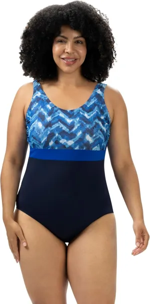 Dolfin Aquashape Women's One Piece Swimsuit - Print Moderate Cut Athletic Scoop Back Lap Suit