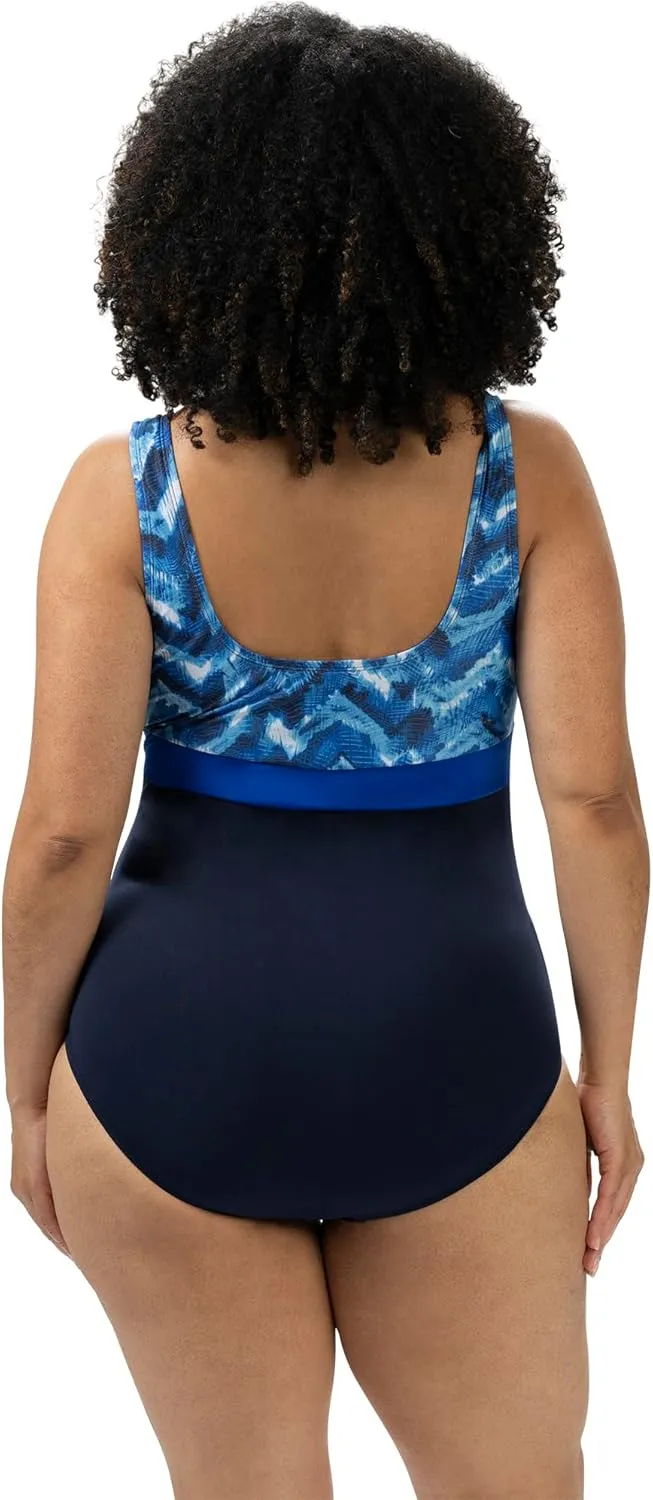 Dolfin Aquashape Women's One Piece Swimsuit - Print Moderate Cut Athletic Scoop Back Lap Suit