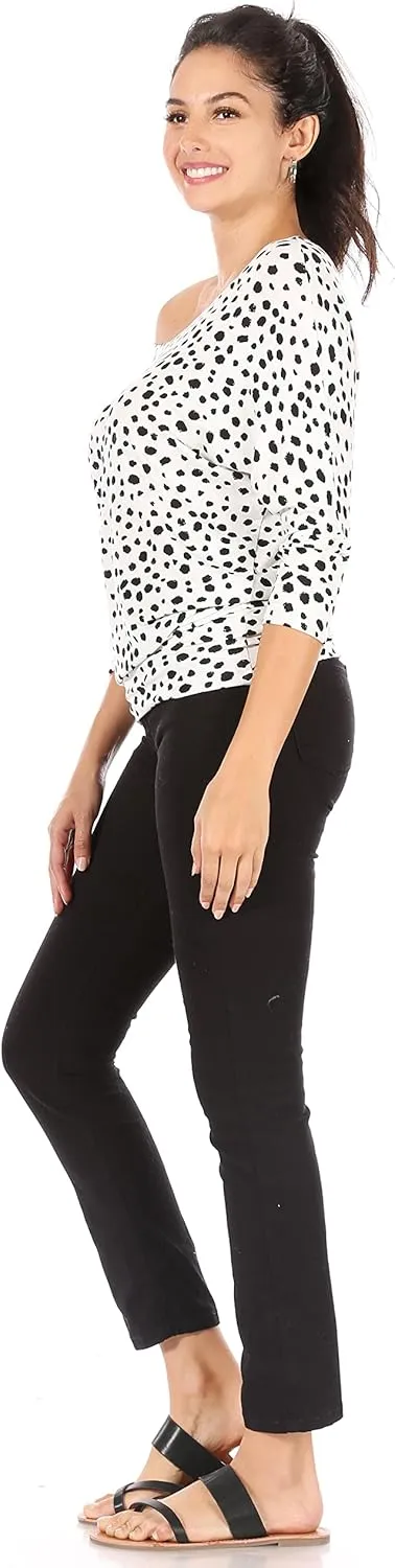 Dolman Tops for Women Off The Shoulder Tops Banded Waistband Shirts 3/4 Sleeves Regular and Plus Size Tops