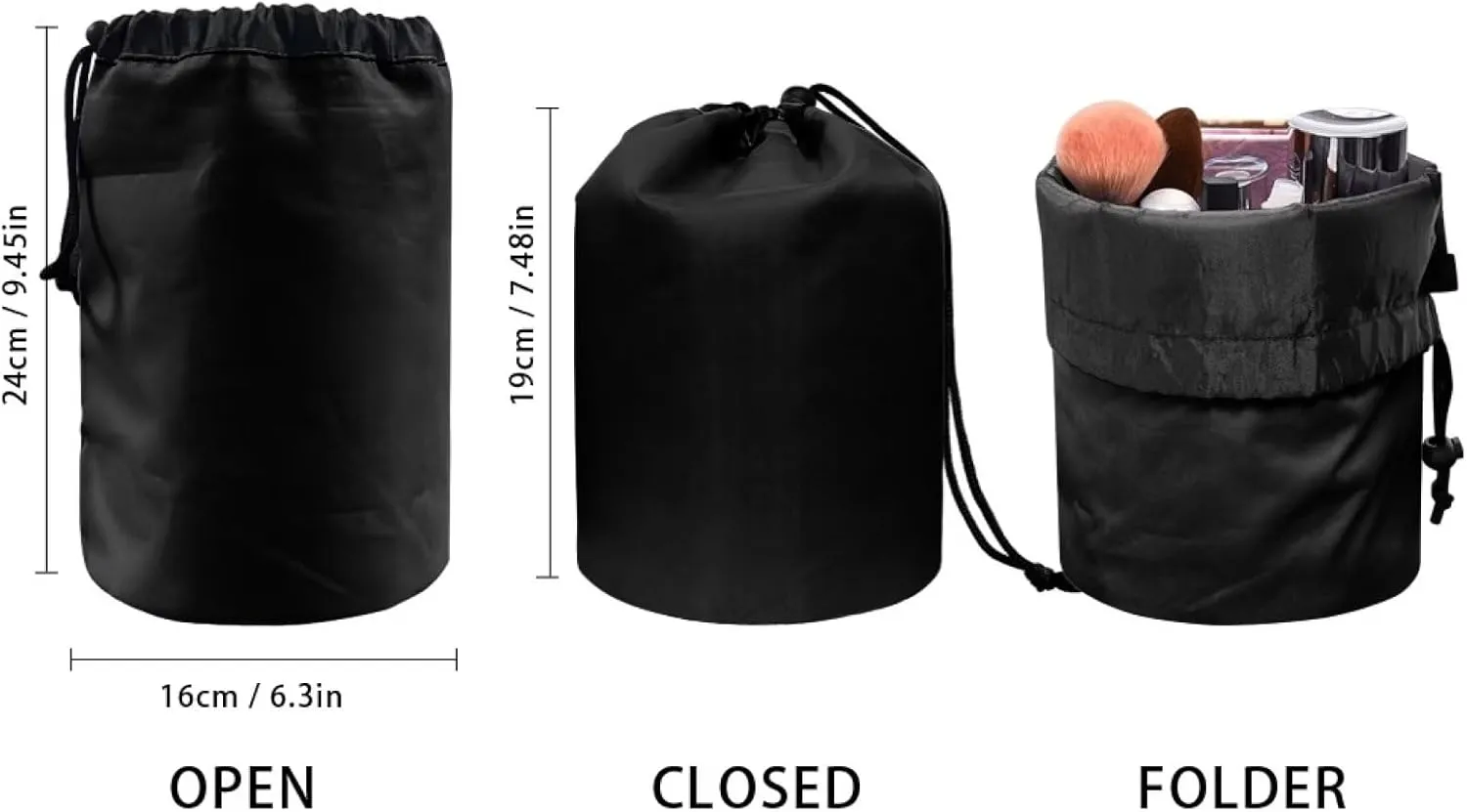 Dolyues Cute Rabbit Cosmetic Bag Portable Makeup Organizer Bag for Women Large Bucket Toiletry Bag Portable Collapsible Drawstring Travel Organizer Bag Beauty Bag