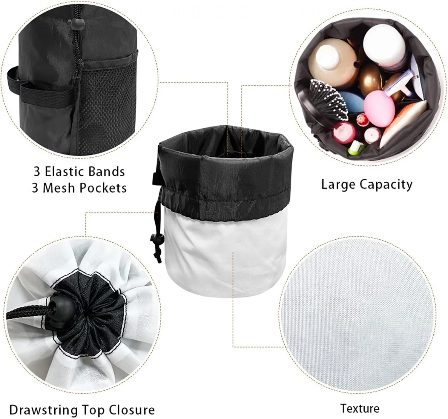 Dolyues Cute Rabbit Cosmetic Bag Portable Makeup Organizer Bag for Women Large Bucket Toiletry Bag Portable Collapsible Drawstring Travel Organizer Bag Beauty Bag