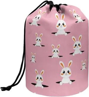 Dolyues Cute Rabbit Cosmetic Bag Portable Makeup Organizer Bag for Women Large Bucket Toiletry Bag Portable Collapsible Drawstring Travel Organizer Bag Beauty Bag