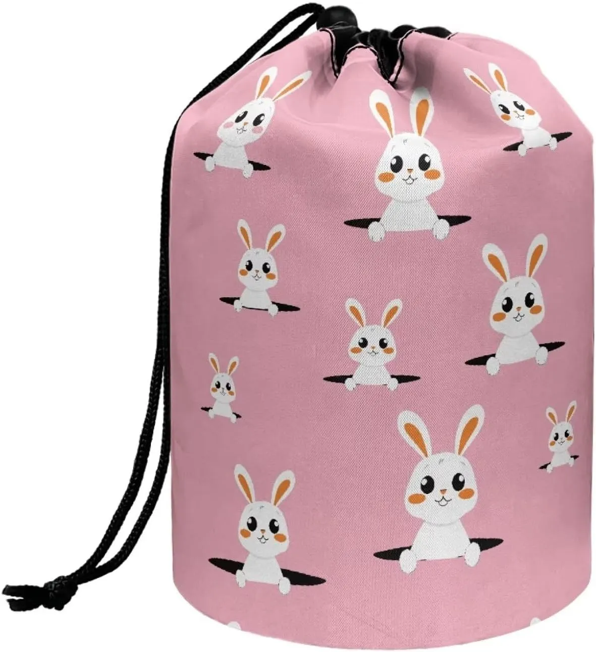 Dolyues Cute Rabbit Cosmetic Bag Portable Makeup Organizer Bag for Women Large Bucket Toiletry Bag Portable Collapsible Drawstring Travel Organizer Bag Beauty Bag