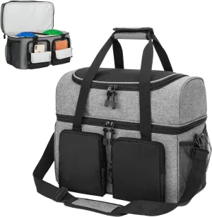 Double Bowling Ball Bag - 2 Ball Capacity, Side Pockets, Back Compartment & Padded Cushion - Fits Men's Size 16 Bowling Shoes & Accessories