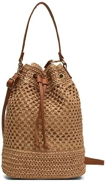 Drawstring Straw Bag Small Crossbody Purses Women Y2k Beach Crochet Bucket Bags Cute Purse Trendy 2025 Summer