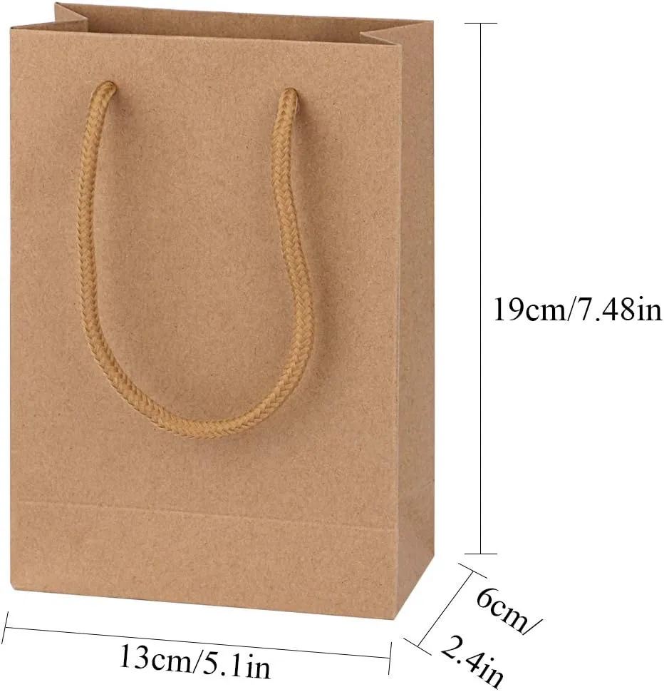 driew Kraft Gift Bags, Small Brown Paper Favor Bags with Handles Gift Bags Kraft Paper Bags 5x2x7.5 inches with Cotton Handle for Party Craft Takeouts Business,Shopping Pack of 50