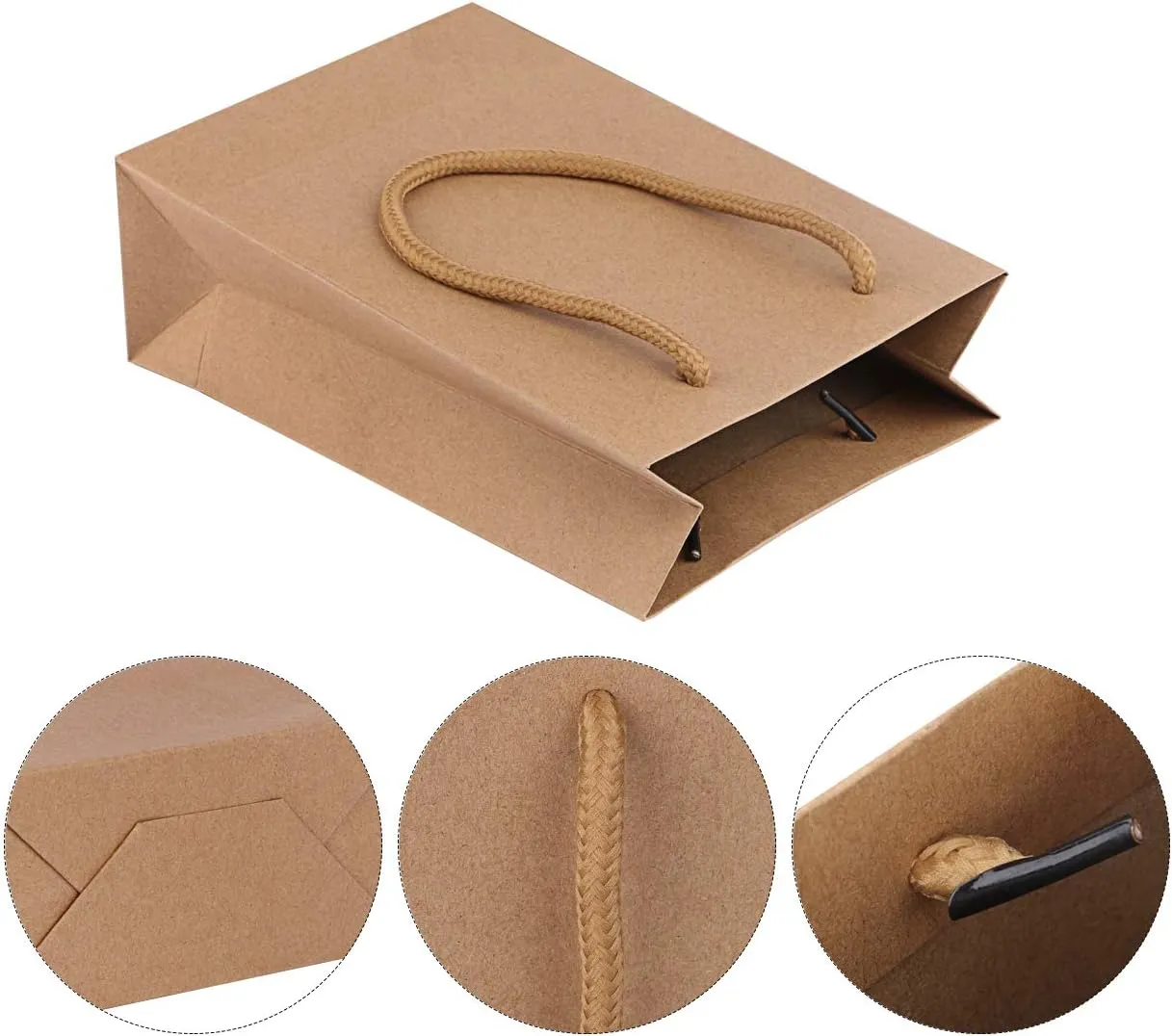driew Kraft Gift Bags, Small Brown Paper Favor Bags with Handles Gift Bags Kraft Paper Bags 5x2x7.5 inches with Cotton Handle for Party Craft Takeouts Business,Shopping Pack of 50