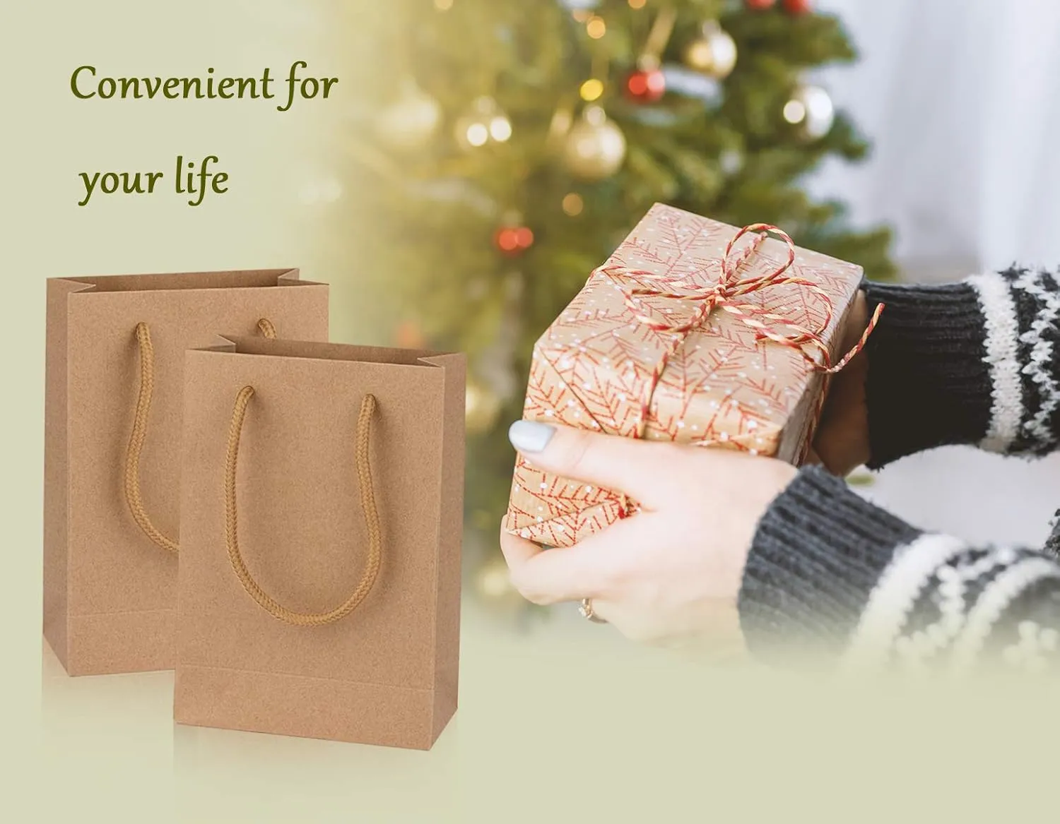 driew Kraft Gift Bags, Small Brown Paper Favor Bags with Handles Gift Bags Kraft Paper Bags 5x2x7.5 inches with Cotton Handle for Party Craft Takeouts Business,Shopping Pack of 50