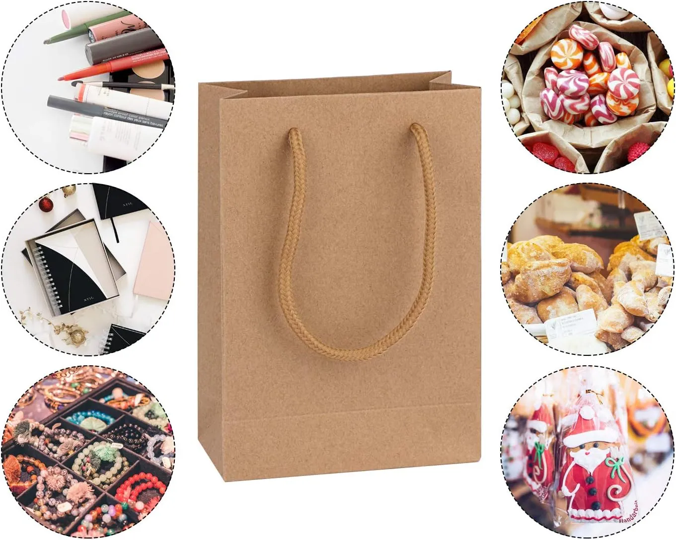 driew Kraft Gift Bags, Small Brown Paper Favor Bags with Handles Gift Bags Kraft Paper Bags 5x2x7.5 inches with Cotton Handle for Party Craft Takeouts Business,Shopping Pack of 50
