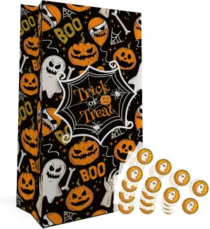 easykart labels 32 PCS Halloween Treat Bags - Trick or Treat Goody Bags, Party Favor Candy Bags with 32 Halloween Stickers, Halloween Goodie Bags Party Supplies