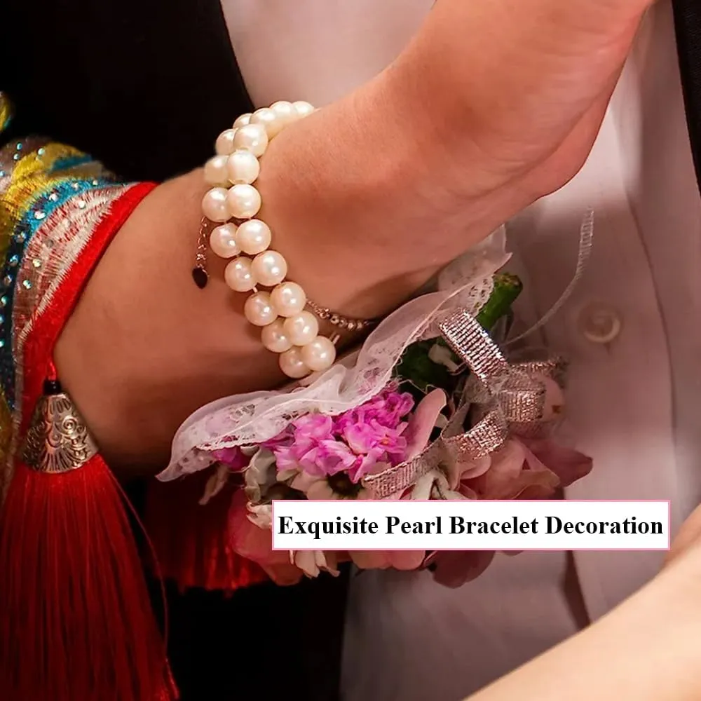 Elastic Pearl Bracelet Wristlet Accessories, Stretch Pearl Wrist Bands Handmade DIY Decor Accessories for Wedding Bride Bridesmaid Party Prom