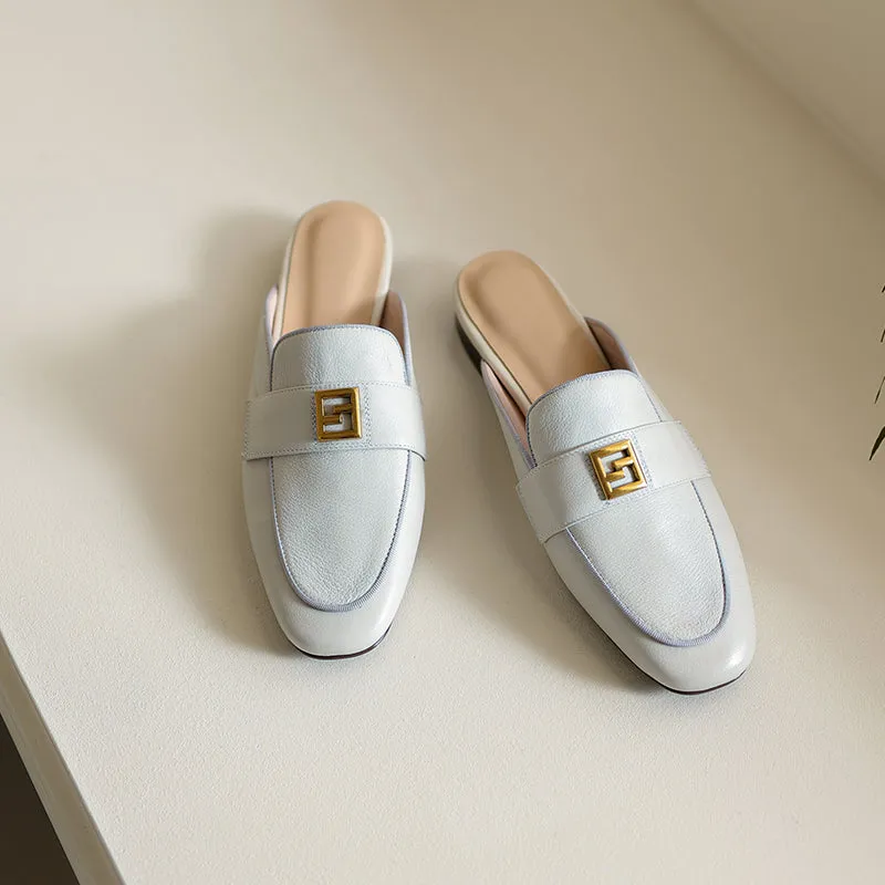 Elin Beige Flat Mules