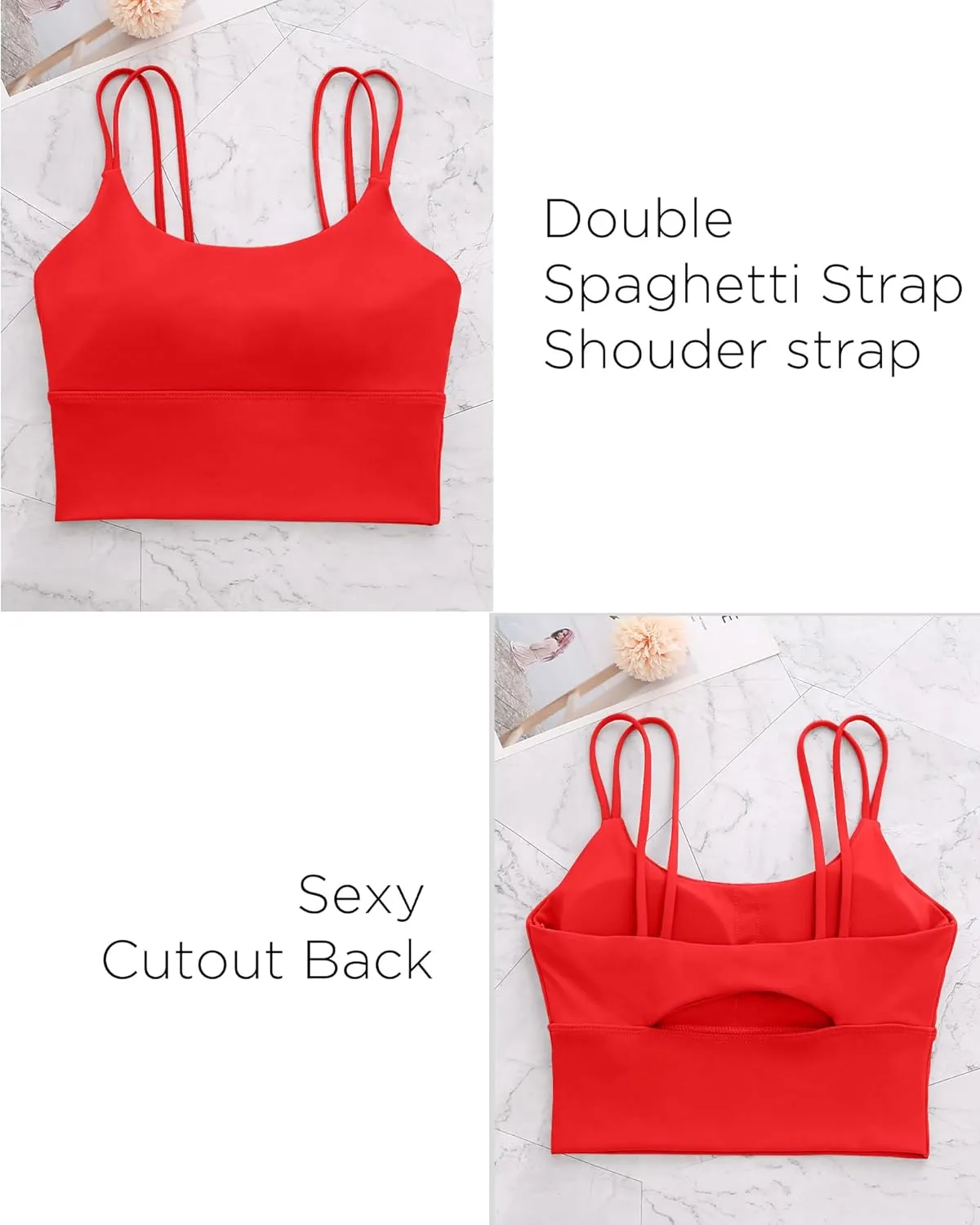 Everrysea Sports Bras for Women High Support Longline Workout Tank Tops Built in Bra Strappy Yoga Padded Crop Top